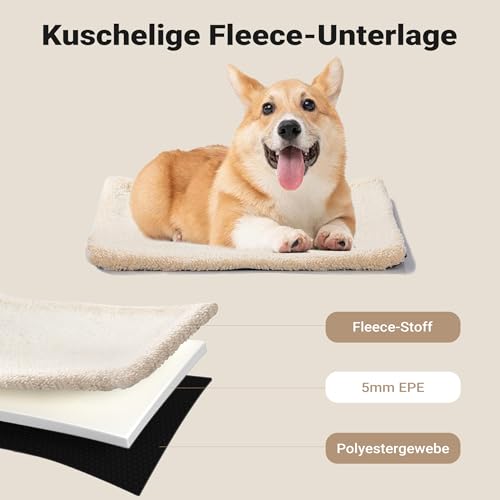 Fudajo Faltbare Transportbox für Hunde, Katzen M (60x42x44cm), robust, leicht, sicher, Hundebox mit Tragegriff und Decke, Grau