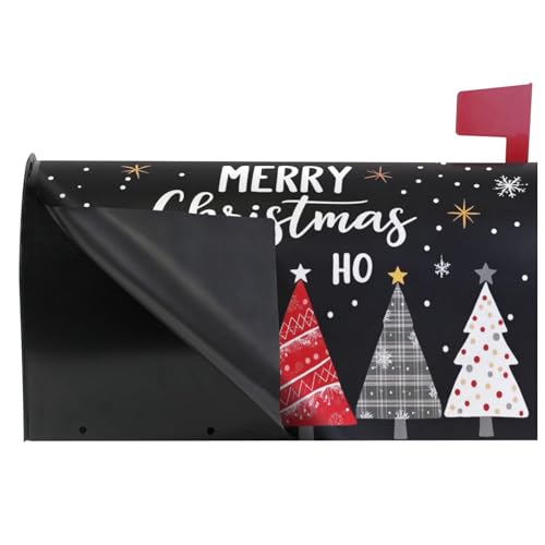 Image of Christmas Tree Black Magnetic Mailbox Covers Winter Snowflake Xmas Santa Claus Mailbox Cover Over Size Full Magnet Garden Yard Porch Mail Boxes Cover Holiday Decorations 25 inch L x 21 inch W