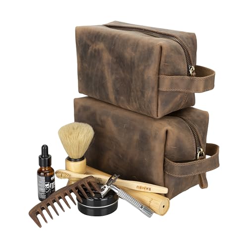 Lev Leather %100 Hakiki Deri Makyaj Çantası, Kişisel Bakım Çantası, Makyaj Çantası, Taşıma Saplı Tuvalet Çantası, Banyo Çantası, Kişisel Hijyen Kiti, Seyahat Kiti (Koyu Kahverengi, X-Large)