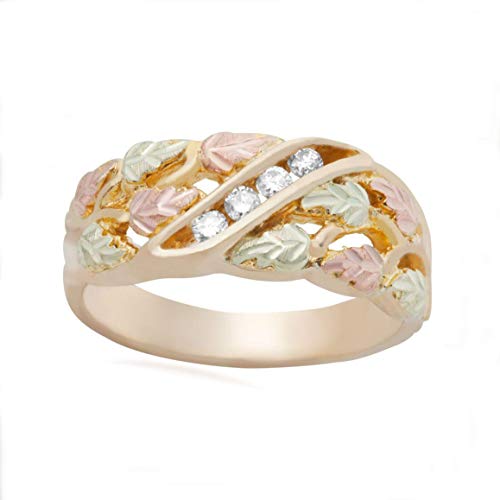 10k Yellow Gold, 12k Rose and Green Gold 4-Stone Diamond Black Hills Gold Band (.125 Ctw, SI1, IJ)3