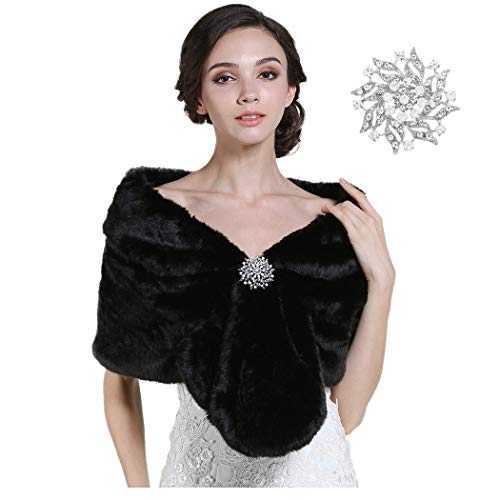 GORTIN Bride Wedding Faux Fur Shawl and Wraps Bridal Sleeveless Fur Stoles with Brooch for Brides and Bridesmaids