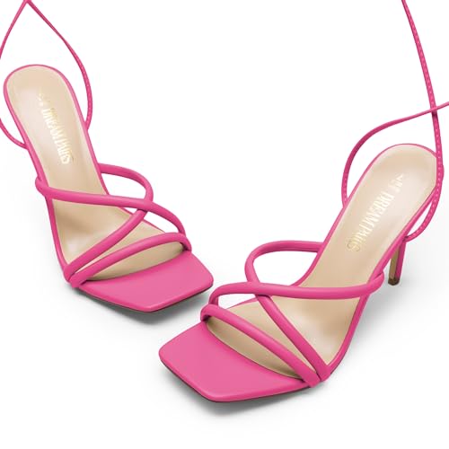 Image of DREAM PAIRS Heels for Women Strappy High Stiletto Lace Up Heeled Sandals Square Open Toe Heels for Prom Party Dating