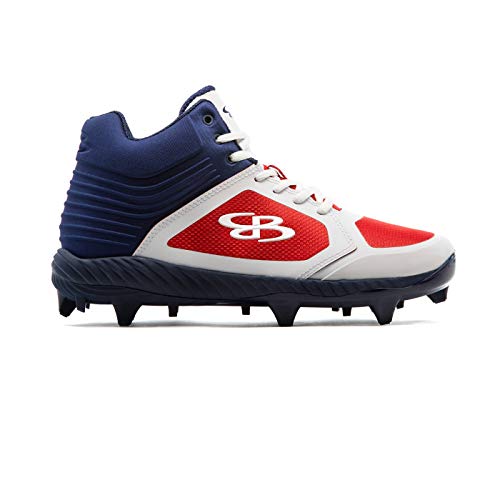 Boombah Men s Ballistic Mid Molded Cleats Navy White Red - Size 11.5