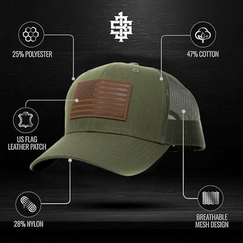 Image of 13 STRIPES American Flag Hat - Leather Patch Mesh Back Snapback Hat for Men & Women USA Flag Trucker Hat, Casual Unisex Hat