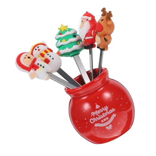 Cabilock 1 Set Christmas Fruit Fork Dessert Forks with Base for Parties Appetizers and Daily Use and Stylish Bar Ornaments