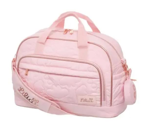 Lilica Mala Maternidade Média Rosa, Nylon Matelassê, Alça Ajustável, Rose Gold