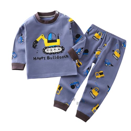 Hixingo Conjunto de Pijama para Niños y Niñas, Conjunto Infantil Niña Niño Ropa de Dormir de Manga Larga y Pantalón Pijamas Unisex Infantil Invierno para 1-8 Años (Excavadora Amarilla,104)