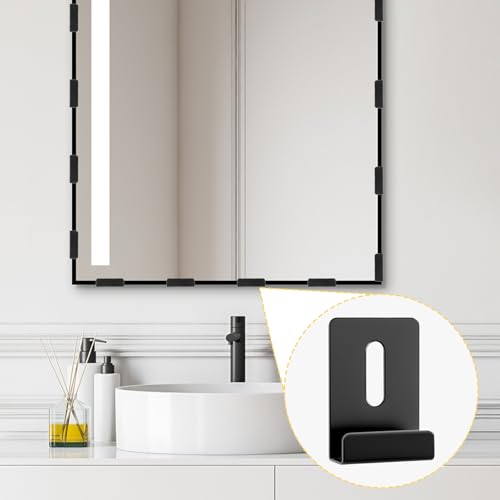 Image of 12 Pcs Metal Mirror Holder Clips Hanger Kit, Mirror Clips for Wall Mounting Holder Hanging with Screws Hooks, Frameless Mounting Hardware Heavy Duty Retainer for Tile Billboard Display(Black)