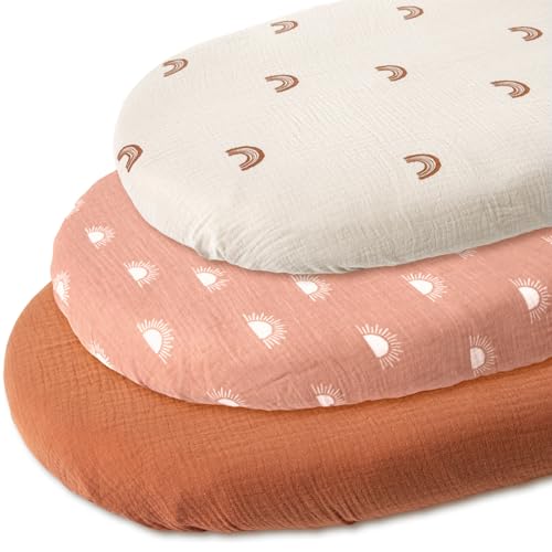 Gllquen Baby GMC300 Muslin Bassinet Sheets 3 Pack, Breathable Elastic Cozy Fitted Cotton Bassinet Mattress Sheet For Baby Boy Girls thumb #6