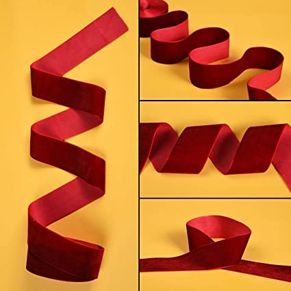 Euvoym 5 Yards Vintage Velvet Ribbon - Wine Red, 1cm - Christmas & Birthday Gift Wrapping Bows