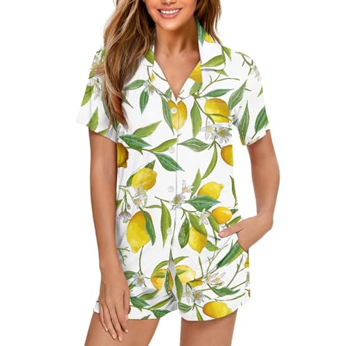 Image of Women's Short Sleeve Sleepwear Pajamas Nightwear with Pockets | skin-friendly breathable material resists pilling fading and deformation after repeated washing