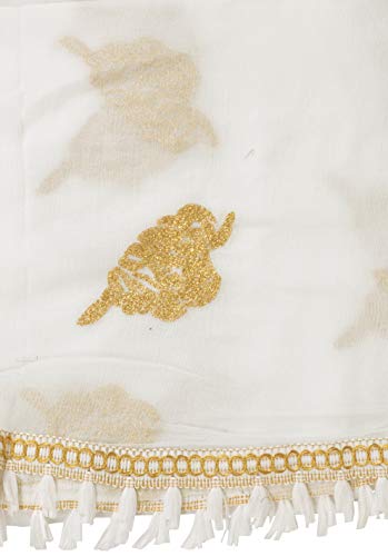 Image of YOUTHQUAKE Golden Patti Embroidered Work Chiffon Dupatta for Womens & Girls with Jaalar Lace