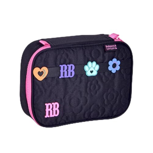 Estojo Box Rebecca Bonbon Flower Power Feminino Escolar Grande (Preto)