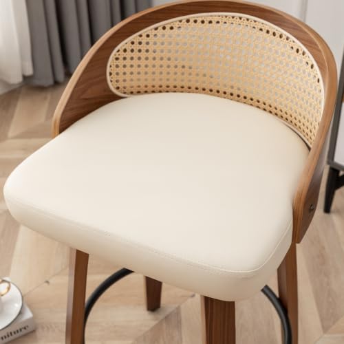 Image of 24.8 inch Swivel Rattan Bar Stools with Back Beige Counter Height Stools 2PCS