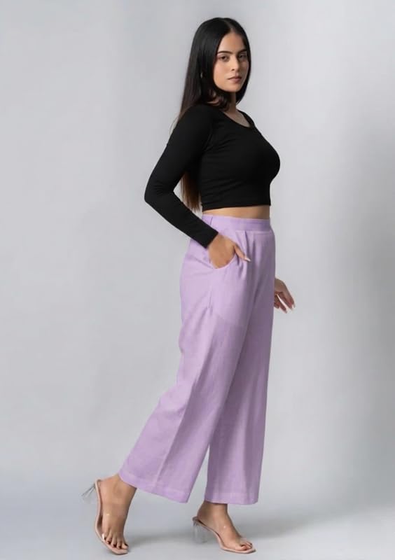 Image of Moirai Pure Cotton Wide Leg Women Trouser Stylish Mid Rise Relaxed Straight Fit Loose Pants Casual Travel Office Formal Wear