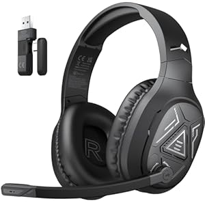 EKSA 2.4GHz Wireless Gaming Headset with Noise Canceling Microphone for PS5, PC, PS4 Bluetooth Gaming Headphones with USB & Type-C Connector, 52Hrs Battery PC Headset for Switch, Laptop, Mobile, Mac
