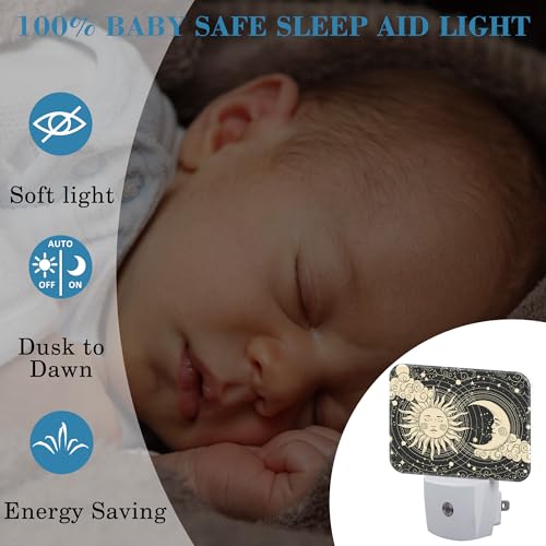 Image of Sun and Moon with Faces Plug in Night Lights, Astrology Nightlight Plug Into Wall Dusk to Dawn Sensor for Kid Girls Boys Women Men Room, Hallway, Kitchen, Bathroom, Stairs Decor