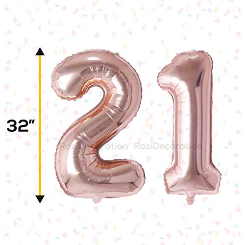 Image of Rozi Decoration Twenty One 21 Number Foil Balloon Rose Gold For 21St Birthday Party Theme Decoration 32 Inch Size, Helium Eligible, 2 Pieces