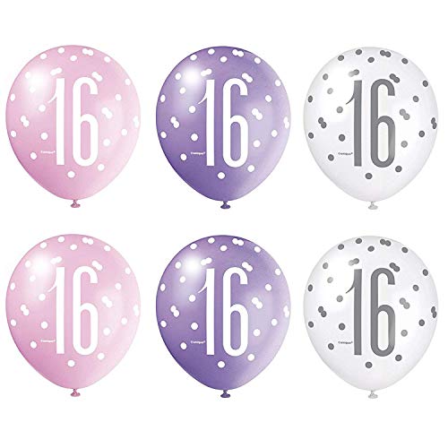 16TH BIRTHDAY BALLOONS X6 PER PACK (NEW UNIQUE pink) by Every-occasion-party-supplies