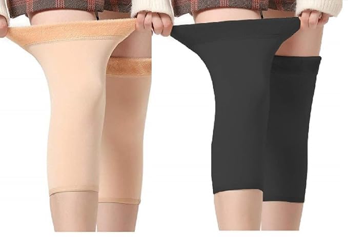 navjai Knee Cap Combo of Black & Skin Winter Warm Elastic Fur Fleece Leg Warmer,Knee Support,Knee Brace,Knee Pad Knee Pain relief and Knee Warmer Over Knee High Footless Socks-picture-37
