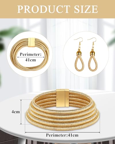 Hicarer 5 Pcs African Jewelry for Women, African Statement Choker Layered Collar Necklace Tribal Style Earrings Bracelet Faux Nose Rings Nose Cuffs Hoop Costume Jewelry Set for Women2