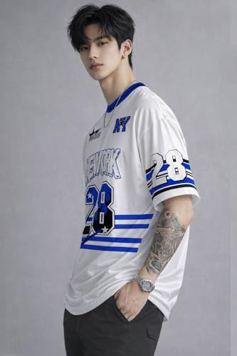 Image of Men's Polyester Oversize Printed T-Shirt, Color Block, Round Neck, Regular Fit, Urban Streetwear Theme