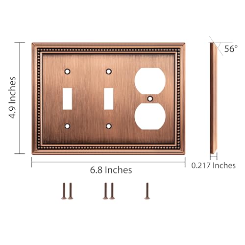 Image of Henne Bery Sunken Pearls Heavy Duty Decorative Wall Plate Switch Plate Outlet Cover (Double Toggle /Single Duplex, Antique Copper)