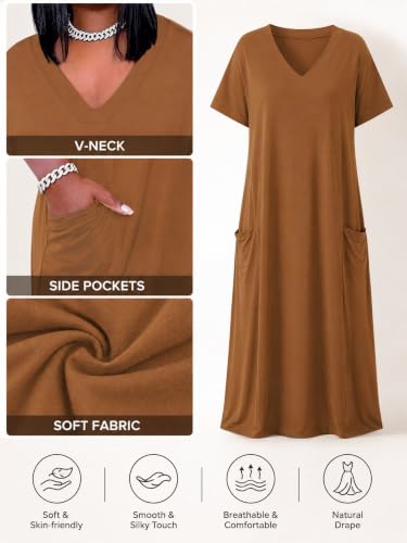 Image of PinkPatty Women's Plus Size Short Sleeve Maxi Dress Casual Loose V Neck Long Dress with Pockets