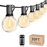 LED 30FT Outdoor String Lights with Remote Waterproof Patio Lights Dimmable 27 Shatterproof G40 Bulbs, Globe String Lights Decorative Balcony Bistro Gazebo Porch Cafe Lights