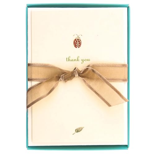 Image of Graphique Ladybug La Petite Presse Boxed Notecards - 10 Embossed and Embellished Gold Foil Ladybug inchThank You inch Notes with Matching Envelopes, 3.25 inch x 4.75 inch