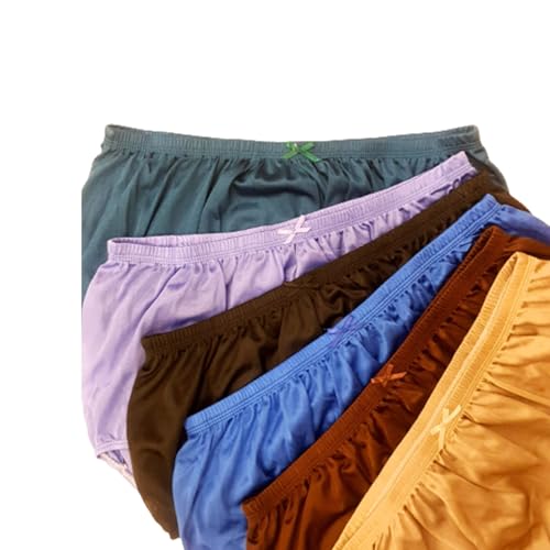 Littledream Lot of 6 Vintage Plus Size 3XL Sheer Transparent Silk Nylon Panties Dark Color Men Womens Full Cut Briefs Knicker Underwear Hips 44""-54"" High Waist Granny Brief Mushroom Gusset2