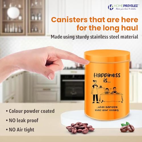 Image of inchChromaJars inch Stainless steel Stylish Coloured printed storage containers set of 4 for Home & Kitchen 500Ml, 900ML,1750 Ml & 2900 Ml (ORANGE)