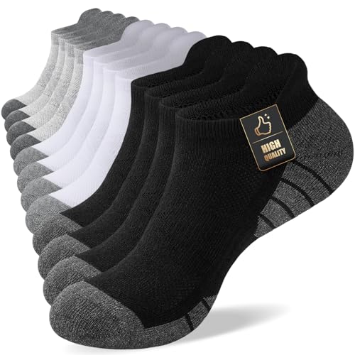 Cirorld Calcetines Tobilleros Deporte Hombre Mujer, Calcetines Cortos de Verano en Algodón Transpirables, Antiampollas, Ideales para Ciclismo, Trail Running, Trabajo, 6 Pares, Negro Blanco Gris