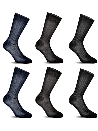 LANCETTI - 3 o 6 pares de calcetines clásicos cortos de gasa para hombre, con costillas, hechos de algodón fino en hilo Lisle, 2 AZUL, 2 NEGRO, 2 GRIS, 44 Corto