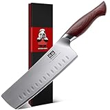 SHAN ZU Cuchillo Nakiri 18 cm, Cuchillo Cocina Japonés para Verduras y Carne, Cuchillo de Chef con Hoja Afilada de Acero Inoxidable de Alto Carbono 10Cr15Mov y Mango Ergonómico de Madera de Pakka