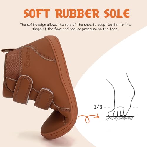 WateLves Toddler Little Kids Wide Barefoot Shoes Boys Girls Winter High Top Minimalist Sneakers Ankle Boots Leather Uniform Dress Shoes Naturally Splay4