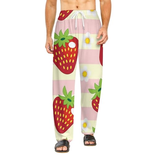 Pantalon de pyjama femme long rouge fraise en taille S pour nuit et détente