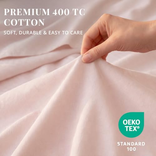 Image of LANE LINEN 400TC 100% Cotton Micro Check King Size Bedsheet - Sepia Rose | OEKO-Tex Certified, 108 x 108 Inch, Fits King & Double Size Bed, Breathable & Wrinkle-Free, Includes 2 Pillow Covers
