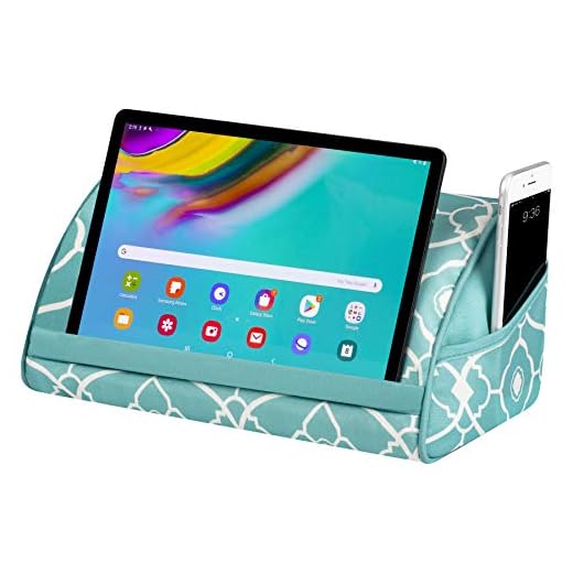 LapGear Microbead Tablet Pillow Stand with Phone Pocket - Aqua Trellis - Fits Most Tablets - Style No. 35522