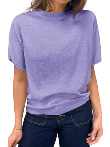 Image of Saodimallsu Women's Short Sleeve Crew Neck Knit Pullover Sweater | Casual Basic, Crew Neck, Loose Knit Pullover, Summer Lightweight