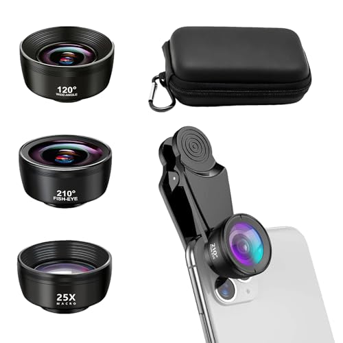 3-In-1 Objektiv Für Handy 210° Fischaugenobjektiv 120° Weitwinkelobjektiv 25x Makroobjektiv Passend Für Die Meisten Mobiltelefone