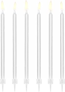 PartyDeco Velas y soportes de 14 cm, 12 unidades, color blanco liso