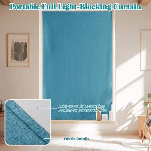 Image of 100% Blackout Curtains for Bedroom Stick On Curtains Window Shades Pull Down Blackout Window Cover No Drillng Self Adhesive Curtains No Rod Small Windows, W46 x L72 inch, 1 Panel, Stone Blue