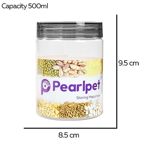Image of PEARLPET Plastic Containers for Kitchen Storage | Plastic Container Set with Spoon | BPA-Free, Stackable Jars | Black, 500 ML (Set of 3)