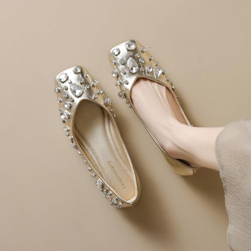 Women's PU Fashion Rhinestone Foldable Ballet Flats Square Toe Comfortable Slip-On Dressy Flat Shoes for Wedding Bridal Party Evening4