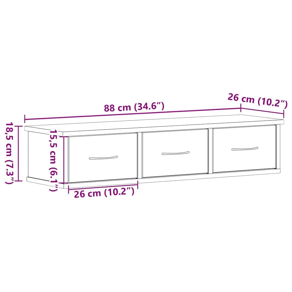 vidaXL Szafka ścienna, czarny dąb, 88x26x18,5 cm, szafka na TV, szafka wisząca, szafka z szufladami, szafki na TV, szafki wiszące, szafki z szufladami