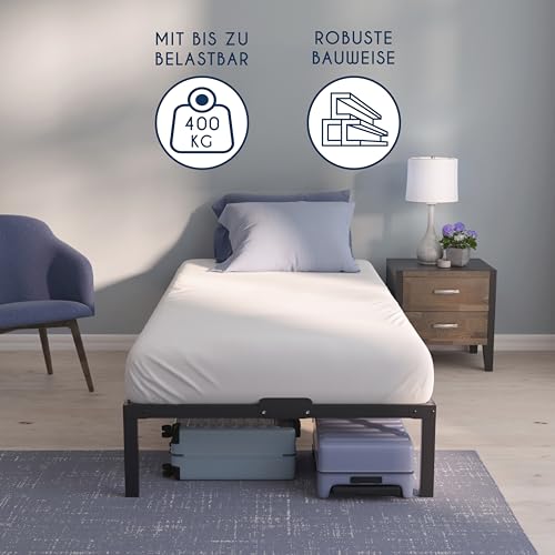 Dreamzie Bett 90x200 mit Lattenrost Metall 41cm Bettgestell 90 x 200 Robust, Leichte Montage, Umfangreicher Stauraum