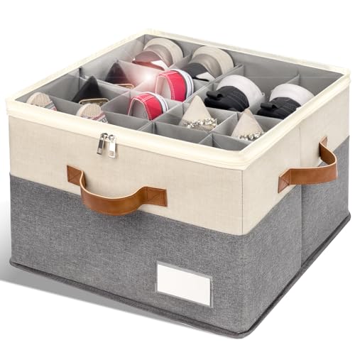 Image of 1 Pack Shoe Organizer for Closet Foldable Storage Box with Clear Cover | Fits 8-16 Pairs Boots and Heels Sneaker Sandals Stackable with Adjustable Divider Space Saving Dorm Beige and Grey