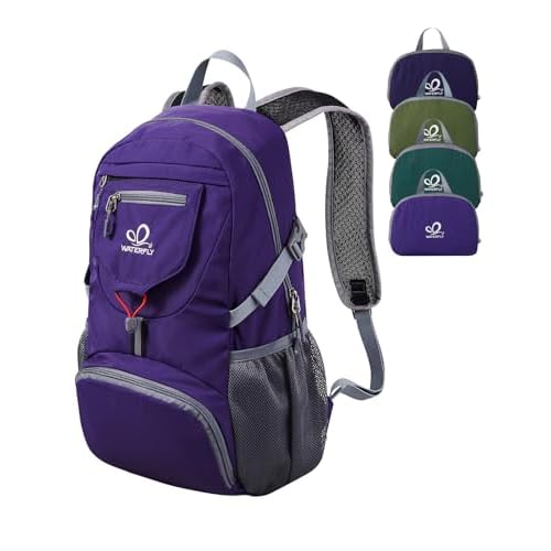 WATERFLY Small Lightweight Packable Backpack: 20l Ultra Light Foldable Travel Hiking Camping Daypack Day Pack for Man Woman New-purple