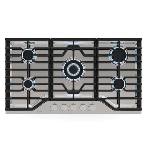 Klarstein Turbocast Plaque De Cuisson Gaz - 5 Brûleurs, Inox 304, 3.4kW Wok, Allumage Auto & Sécurité, Kit Conversion GPL, Plaque au Gaz Professionnelle